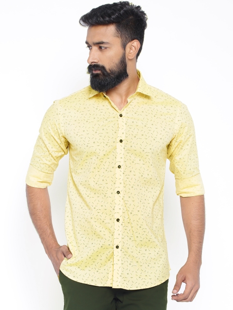

Four One Oh Yellow Printed Slim Fit Casual Shirt