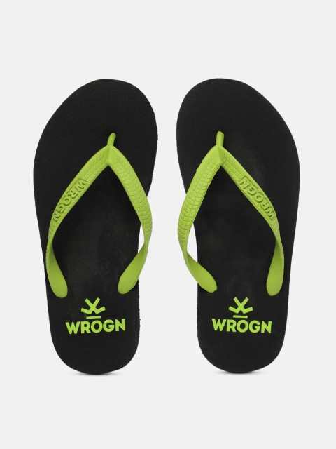 

WROGN Men Black & Green Solid Thong Flip-Flops