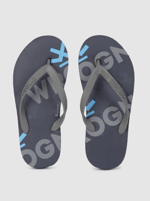 

WROGN Men Grey & Navy Blue Printed Thong Flip-Flops