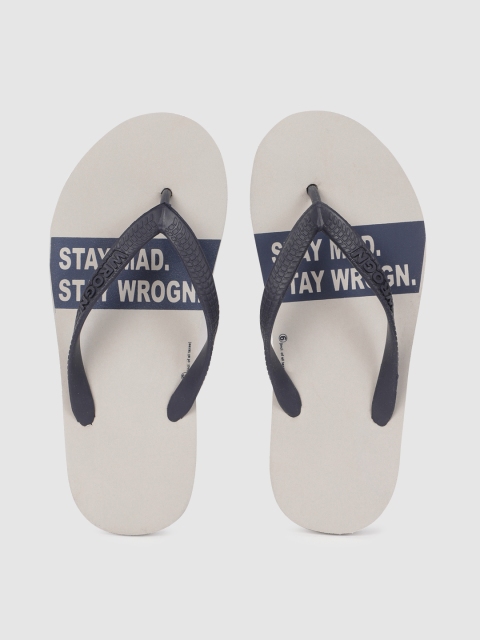 

WROGN Men Grey & Navy Blue Printed Thong Flip-Flops