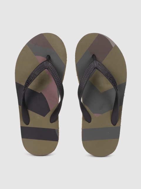 

WROGN Men Olive Green Printed Thong Flip-Flops