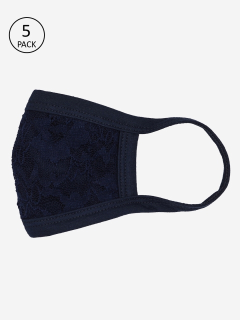 

Skidlers Women Pack of 5 Navy Self-Design 2-Ply Anti-Pollution Reusable Cloth Masks, Navy blue