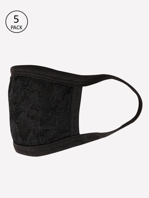 

Skidlers Women Pack Of 5 Black Self-Design 2-Ply Ultrasoft Reusable Face Masks