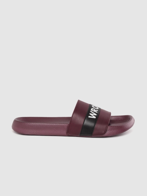 

WROGN Men Burgundy & Black Brand Logo Printed Sliders