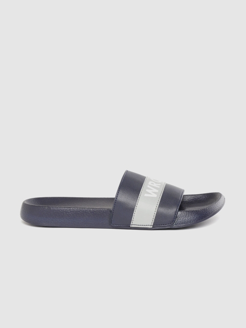 

WROGN Men Navy Blue & Grey Brand Logo Printed Sliders