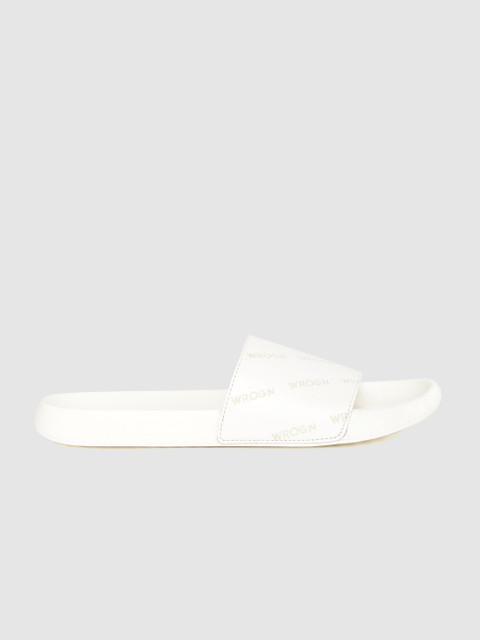 

WROGN Men White Brand Logo Printed Sliders