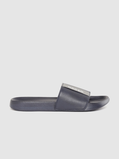 

WROGN Men Navy Blue Brand Logo Printed Sliders