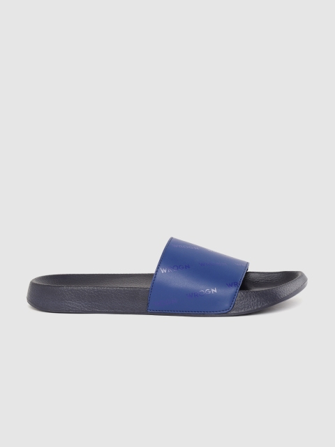 

WROGN Men Blue Brand Logo Print Sliders
