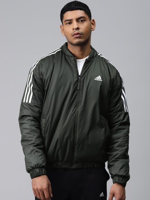 

ADIDAS Men Olive Green 3-Stripes Hooded Essential Insulated Outdoor Jacket