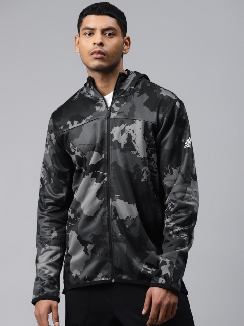 

ADIDAS Men Black & Grey Printed Continent Camo City Hoodie Jacket