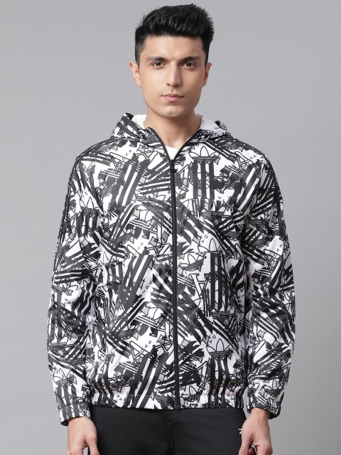 

ADIDAS Originals Men White & Black SPRT Windbreaker Printed Sporty Jacket