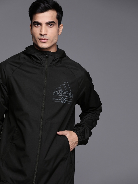 

ADIDAS Men Black Training Brilliant Basics Windbreaker Solid Hooded Jacket