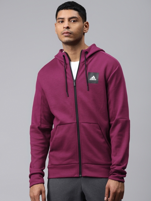 

ADIDAS Men Magenta Must Haves Full-Zip Solid Hooded Jacket