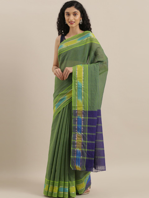 

The Chennai Silks Classicate Green & Navy Blue Pure Cotton Solid Venkatgiri Saree