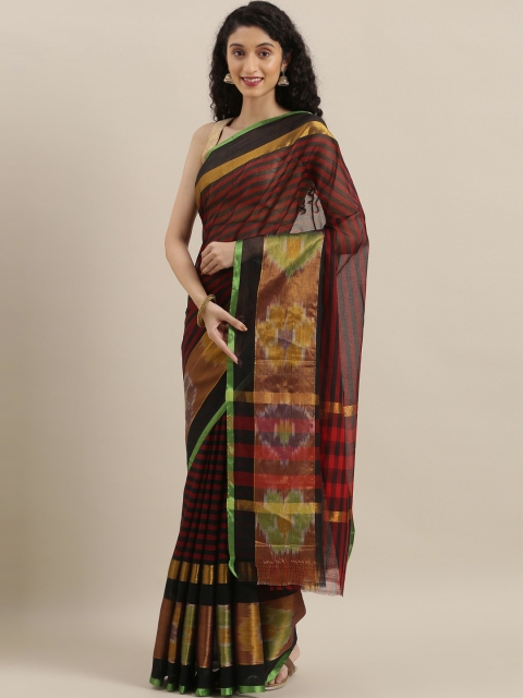 

The Chennai Silks Classicate Black & Red Pure Cotton Striped Venkatgiri Saree