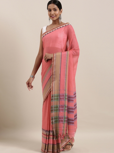 

The Chennai Silks Pink & Beige Pure Cotton Solid Saree