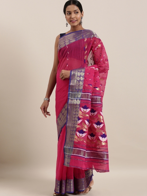 

The Chennai Silks Classicate Pink & Gold-Toned Pure Cotton Woven Design Taant Saree