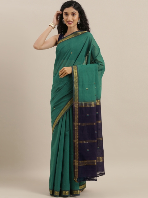 

The Chennai Silks Green & Navy Blue Pure Cotton Woven Design Saree
