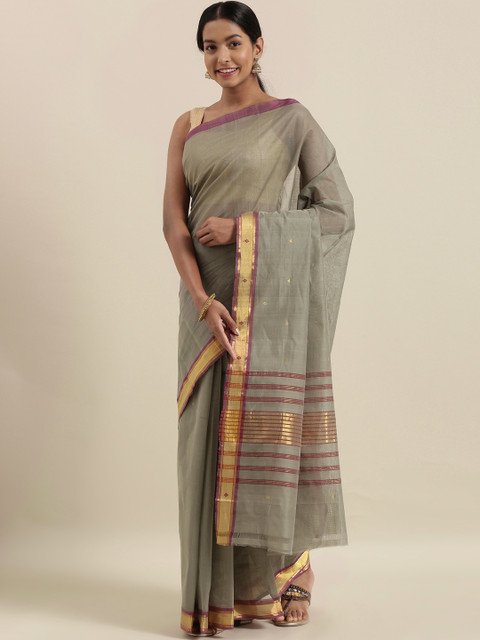 

The Chennai Silks Classicate Grey & Gold-Toned Pure Cotton Woven Design Venkatgiri Saree