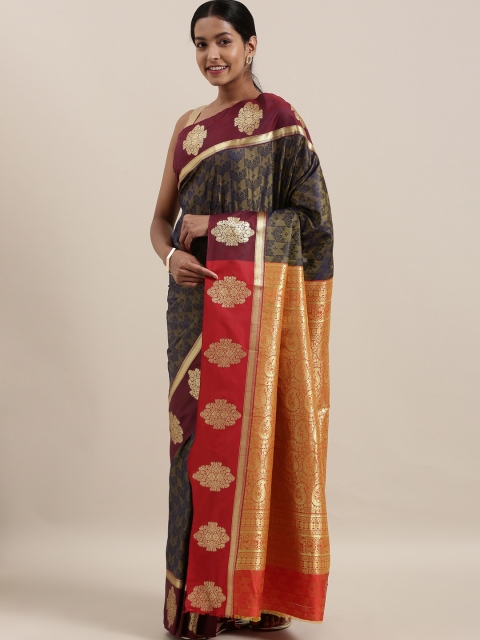 

The Chennai Silks Classicate Olive Green & Navy Blue Art Silk Woven Design Saree