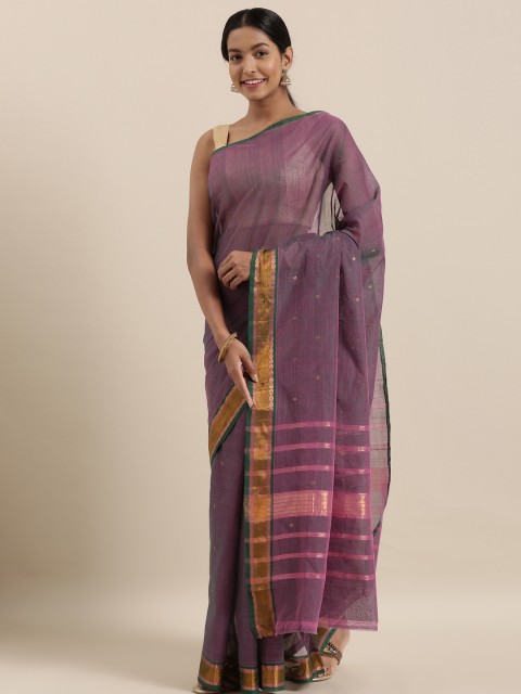 

The Chennai Silks Classicate Purple & Gold-Toned Pure Cotton Woven Design Venkatgiri Saree