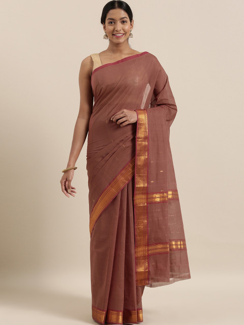 

The Chennai Silks Classicate Brown & Gold-Toned Pure Cotton Woven Design Venkatgiri Sustainable Saree