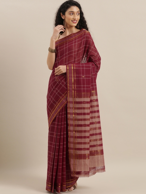

The Chennai Silks Maroon & Off-White Pure Cotton Checked Saree