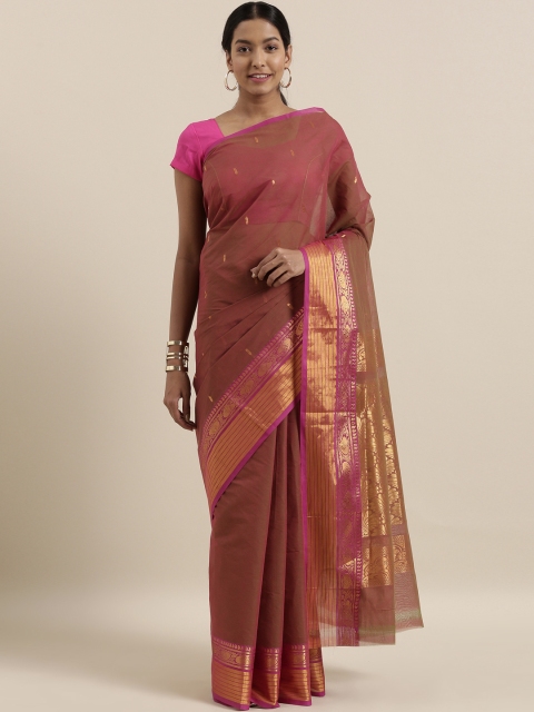

The Chennai Silks Classicate Rust Brown Pure Cotton Woven Design Venkatgiri Sustainable Saree