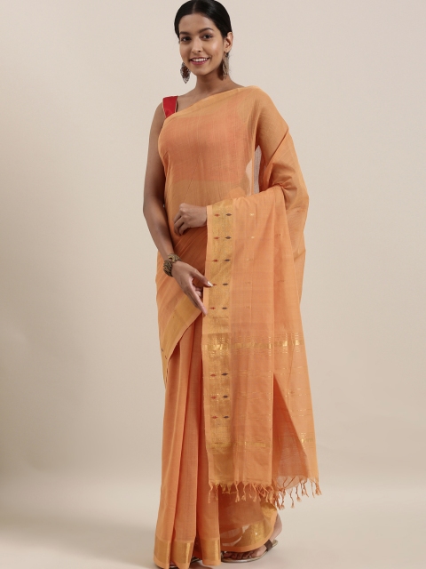 

The Chennai Silks Classicate Peach-Coloured Pure Cotton Woven Design Venkatgiri Saree