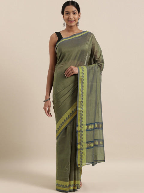 

The Chennai Silks Classicate Olive Green & Gold-Toned Pure Cotton Solid Venkatgiri Saree