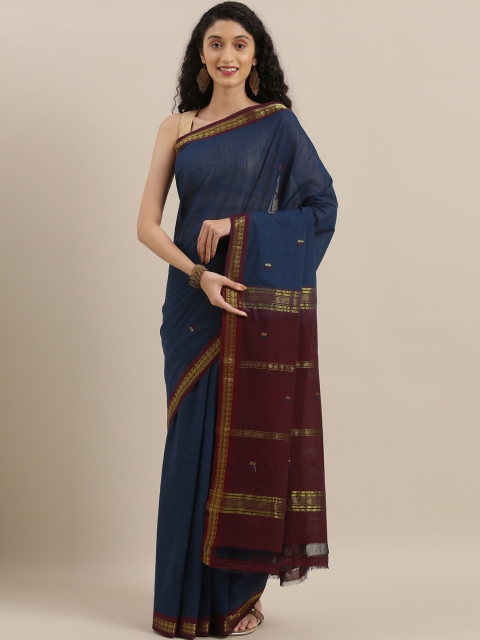 

The Chennai Silks Navy Blue & Maroon Pure Cotton Woven Design Saree