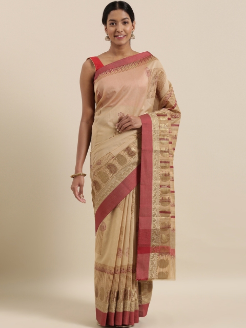 

The Chennai Silks Beige & Brown Cotton Blend Printed Chanderi Saree
