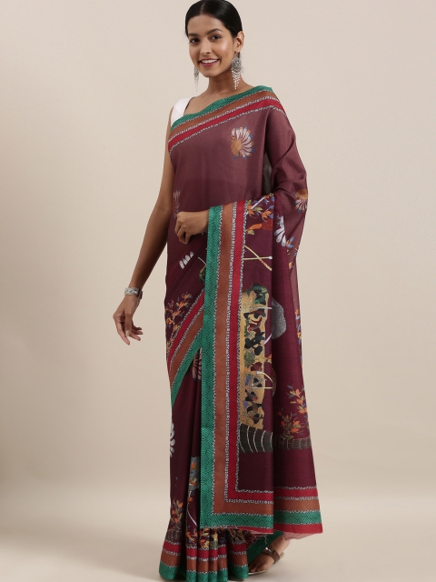 

The Chennai Silks Classicate Burgundy & Green Polyester Printed Chappa Saree