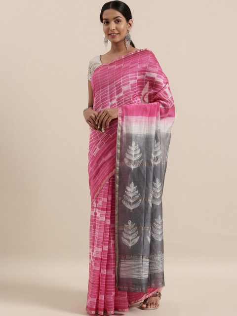 

The Chennai Silks Pink & White Pure Cotton Checked Saree