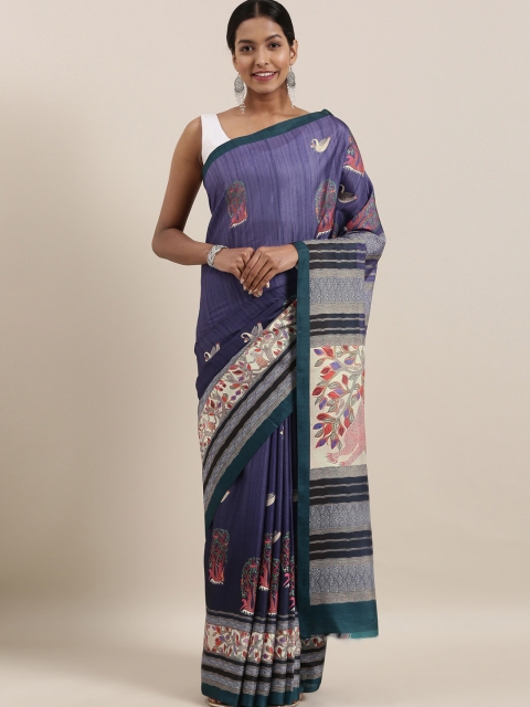 

The Chennai Silks Classicate Purple & Off-White Polyester Printed Chappa Saree