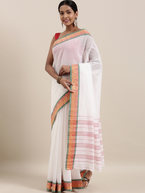 

The Chennai Silks White & Red Pure Cotton Solid Saree