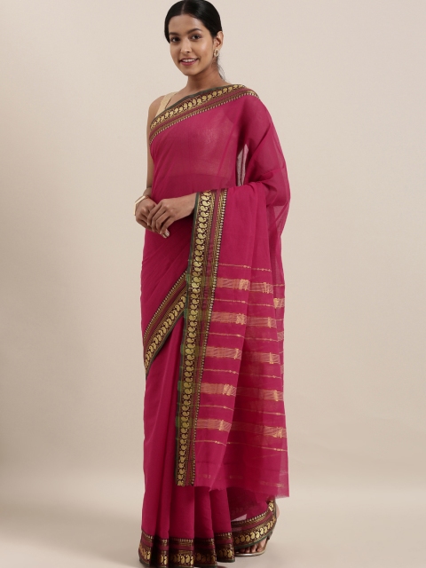 

The Chennai Silks Pink Solid Pure Cotton Saree