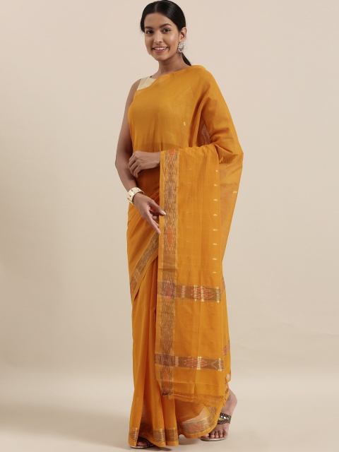

The Chennai Silks Mustard Pure Cotton Striped Venkatgiri Saree