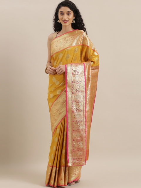 

The Chennai Silks Classicate Mustard Yellow & Gold-Toned Art Silk Woven Design Saree