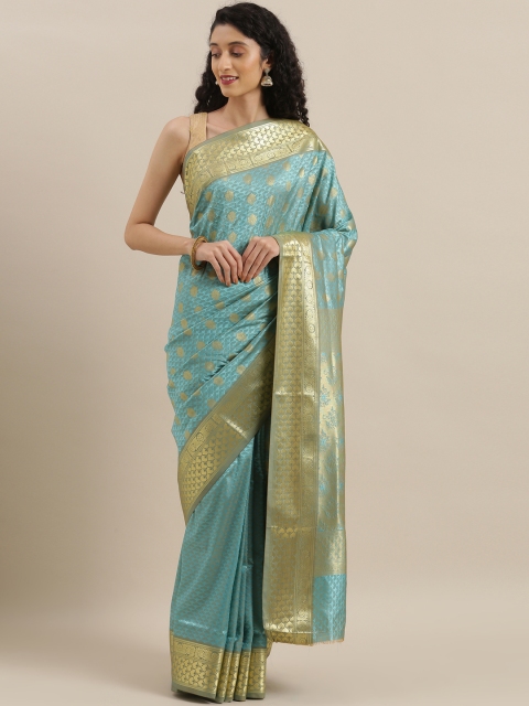

The Chennai Silks Classicate Turquoise Blue & Gold-Toned Art Silk Woven Design Saree
