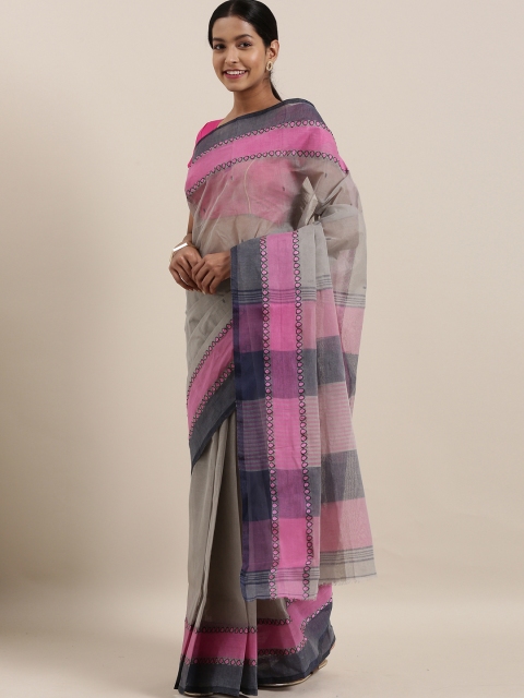 

The Chennai Silks Classicate Grey & Pink Pure Cotton Woven Design Taant Saree