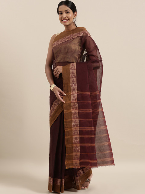 

The Chennai Silks Maroon Pure Cotton Solid Taant Saree