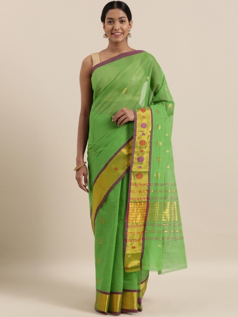 

The Chennai Silks Classicate Green & Gold-Toned Pure Cotton Woven Design Venkatgiri Sustainable Saree