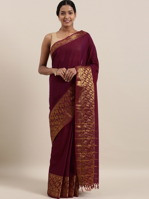 

The Chennai Silks Classicate Maroon & Gold-Toned Banahatti Pure Cotton Solid Saree