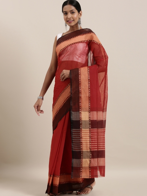 

The Chennai Silks Classicate Rust Red Pure Cotton Woven Design Taant Saree