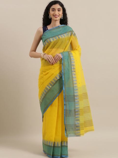 

The Chennai Silks Yellow & Green Pure Cotton Woven Design Taant Saree