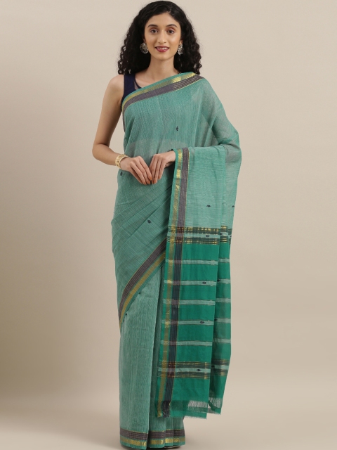 

The Chennai Silks Classicate Teal Green & Gold-Toned Pure Cotton Woven Design Sustainable Saree