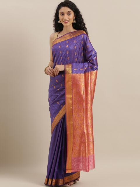

The Chennai Silks Classicate Blue & Gold-Toned Art Silk Woven Design Saree