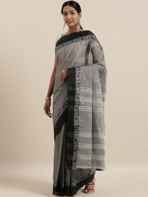 

The Chennai Silks Grey Pure Cotton Solid Taant Saree