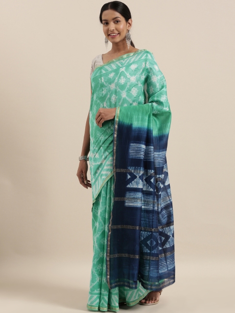 

The Chennai Silks Sea Green & White Pure Cotton Printed Saree